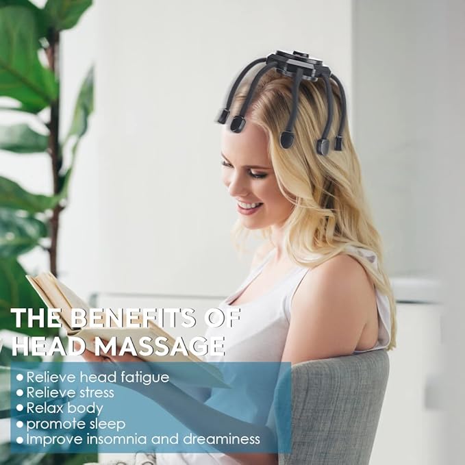 2024 New Scalp Massager, Electric Scalp & Head Stress Relax, 360 Cordless Vibrating Massager - 8 Contacts, 3 Modes (Black)