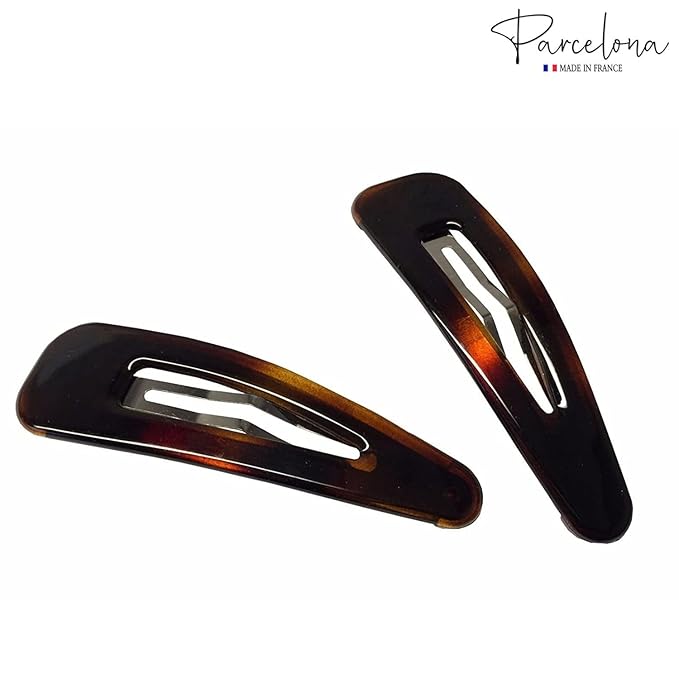 Parcelona French Clic Clac 3 1/4" Tortoise Shell Brown Celluloid No Slip Grip Snap Hair Clips for Women