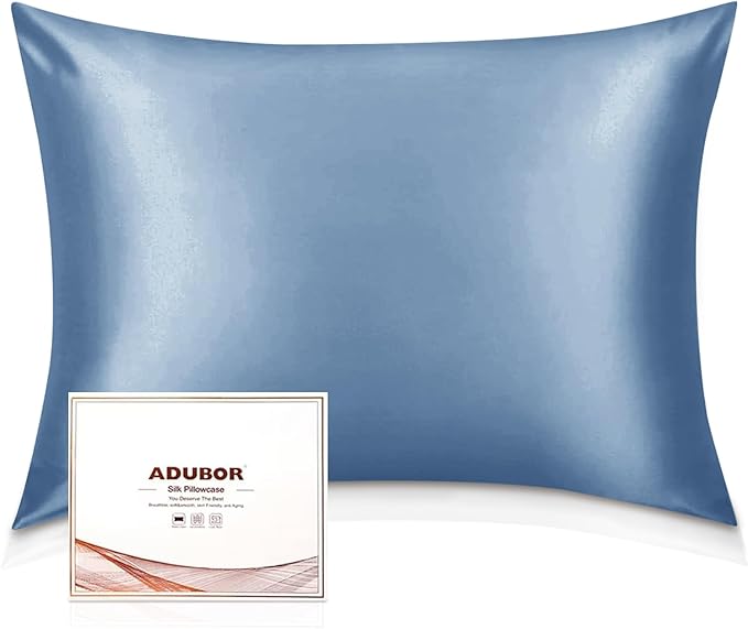 Adubor 100% Silk Pillowcase - Mulberry Silk Pillow Cases, 23 Momme 6A Grade Fibers, Silk Pillow Case for Hair and Skin Health, with Hidden Zipper (King 20''×36'', Gray Blue, 1PC)