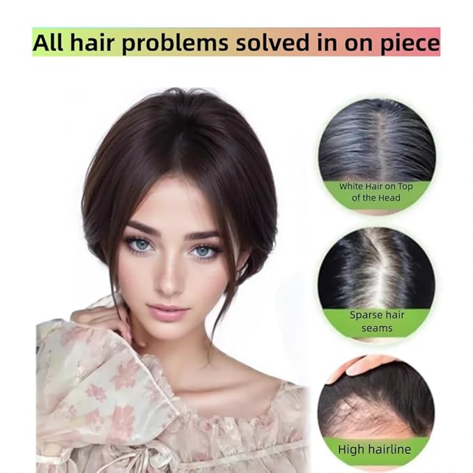 Anemone No Clips Human Hair Topper Piece Fringe Bangs for Women Wrap-Around Magic Paste with Invisible Lace for Natural Hair Loss Coverage (1B Lace French Bangs)