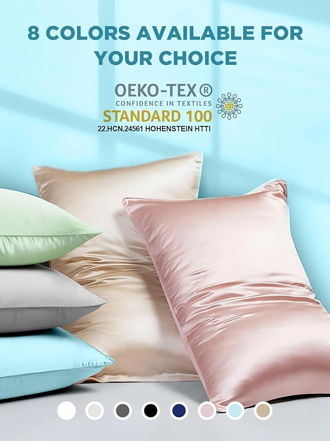 Mulberry Silk Pillowcase for Hair and Skin, SGMSILK 22 Momme Natural Silk Pillow Cases with Zipper, 6A Soft and Smooth Single Sided Pure Silk Pillow Cover (Haze Blue, King 20"x36")