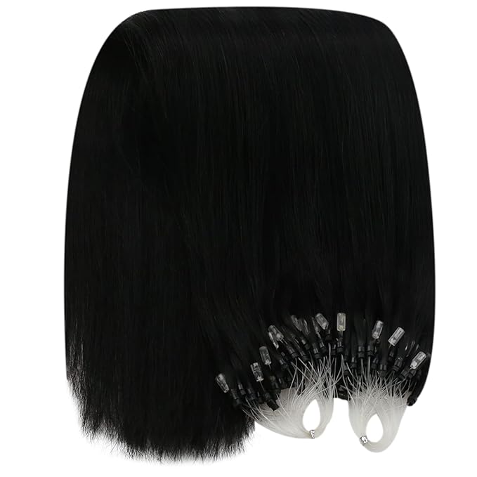YoungSee Micro Loop Hair Extensions Real Human Hair Black Microloop Hair Extensions Human Hair Jet Black Beaded Hair Extension 20 Inch 50s 50g Micro Ring Hair Extension Long Straight Hair