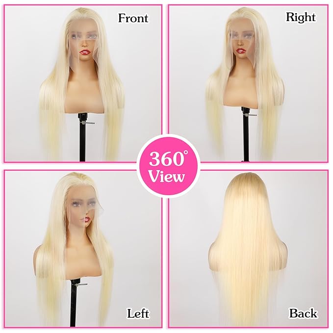 613 Wig 38 Inch 13x6 HD Transparent Lace Full and Thick Human Hair Straight 200 Density 613 Lace Frontal Wigs Glueless Pre Plucked With Baby Hair 613 Blonde Wigs for Women