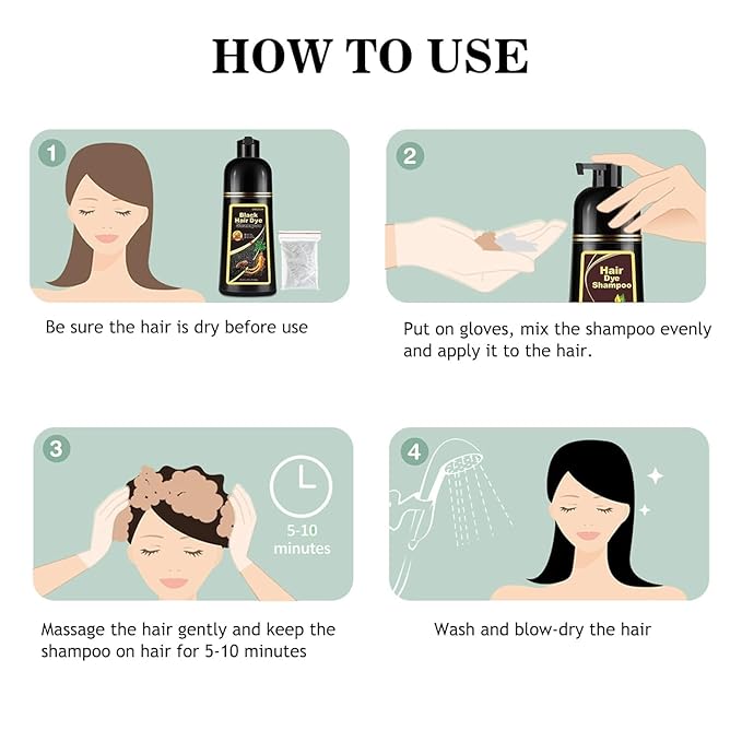 Dark Coffee Hair Dye Shampoo for Gray Coverage, Herbal Hair Color Shampoo Works in Minutes, Brown Hair Shampoo for All Hair Types, Lasting Shampoo Hair Dye