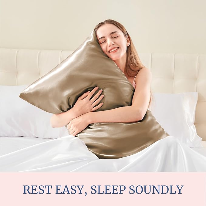 BEDELITE Satin Pillowcase for Hair and Skin, Super Soft Similar to Silk Pillow Cases 4 Pack with Envelope Closure, Cooling Pillowcases for Women Men (20"x40" King Size, Tawny Brown)