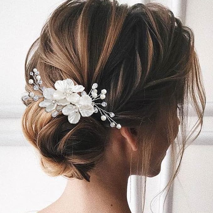 EVILD White Flower Hair Clip Pearl Hair Barrette Bridal Wedding Hair Accessories for Women