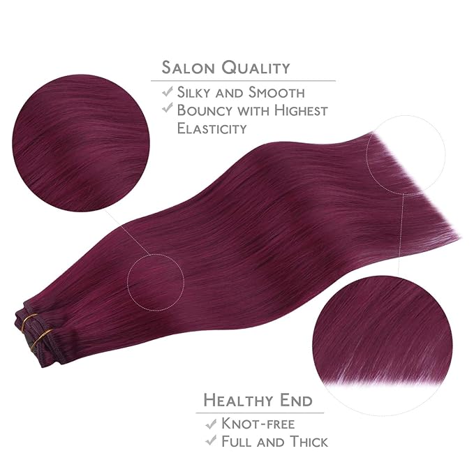WENNALIFE Light Burgundy Human Hair Extensions - 150g 24 Inch 9pcs Clip in Hair Extensions, Thicker Double Weft Real Human Hair Set