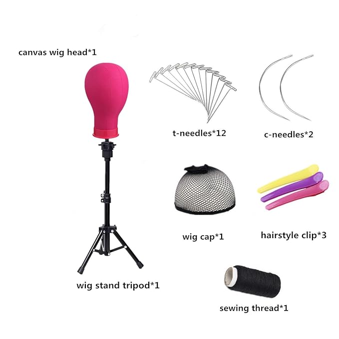 Wig Head 23 Inch Canvas Block Head Wig Stand with Mannequin Head for Wigs Making Display(23Inch, Rose)
