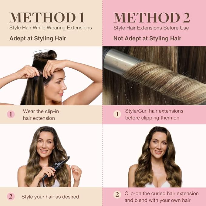 GOO GOO Clip in Hair Extensions Real Human Hair, Remy Human Hair Extensions Clip ins for Women, Natural Human Hair, 14inch 110g 7Pcs, 4/27/4 Balayage Chocolate Brown to Caramel Blonde