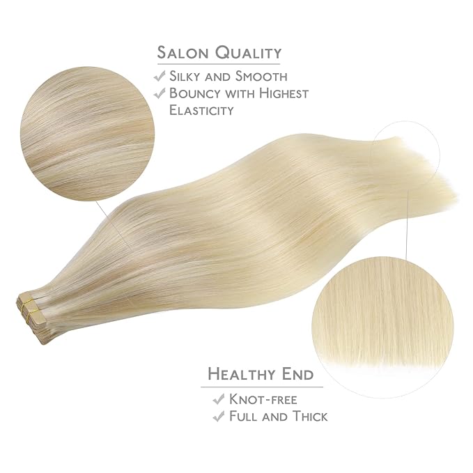 WENNALIFE Tape in Hair Extensions Human Hair, 20pcs 30g 10 inch Ombre Ash Blonde to Golden Blonde Balayage Platinum Blonde Remy Hair Extensions Straight Human Hair Tape in Extensions Tape Extensions