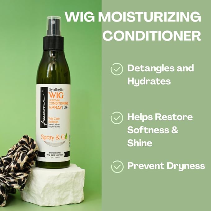 Awesome Synthetic Wig Shampoo and Leave in Conditioner Spray: pH6, Premium Set of 2, Revitalizes Synthetic Wigs, Contains Coconut Oil (7 fl oz)
