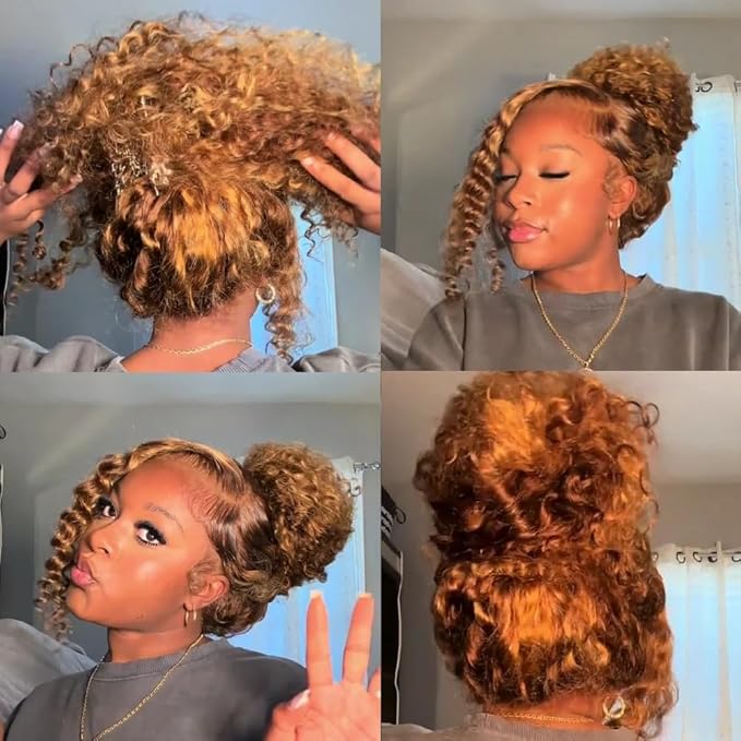 250% Density Hidden Strap 360 Lace Front Wigs Human Hair Deep water Wave Honey Blonde Curly Human Hair wig Ombre Deep Wave 4/27 Highlight Lace Front Wigs Wet And Wavy Wigs for Women 22 Inch