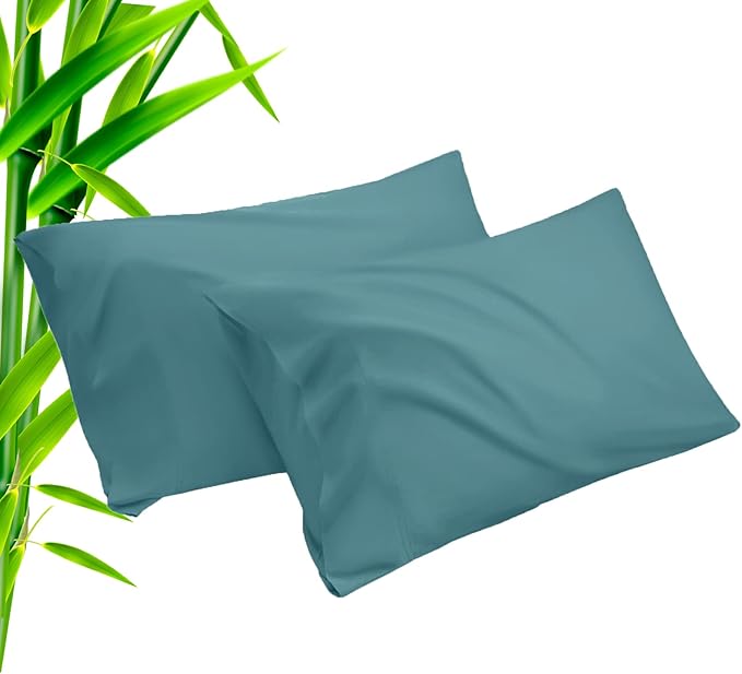 Teal Pillow Cases Standard Size 2 Pack, Bamboo Rayon Cooling Pillowcases with Envelope Closure, Cool Breathable Pillow Case for Hot Sleepers & Night Sweats, 20x26 inches