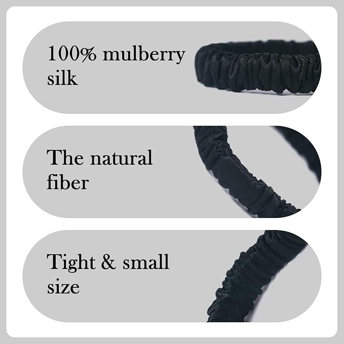 6 Set 100% Pure Mulberry Silk Hair-Friendly + Luxurious Elastic Skinny Scrunchies Travel Pouch Everyday Hair Ties Elastics Hair Care Ponytail Holder No Damage
