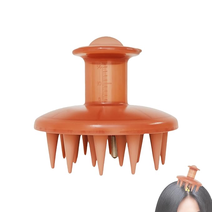 Silicon Scalp Massage Comb - Hair Oil Applicator Brush with Built-in Scale, 20 Silicone Bristles & Stainless Steel Teeth for Hair Growth Serum, Scalp Care and Relaxation (Skin)