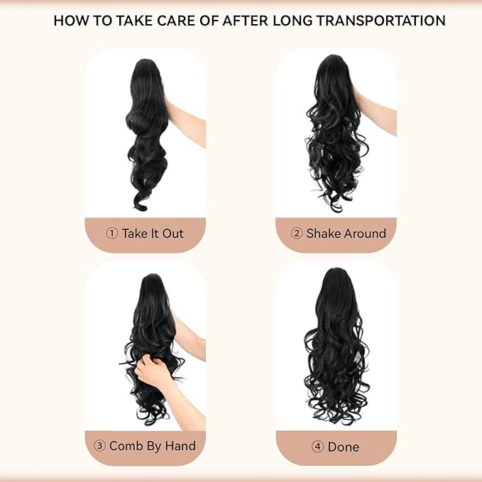Dark Brown Ponytail Extension, 24 Inch Claw Clip ponytail extension, Soft Curly Clip on Ponytails for Women, Natural Synthetic Layered Pony Tails Hair Extensions (Color: Dark Brown)