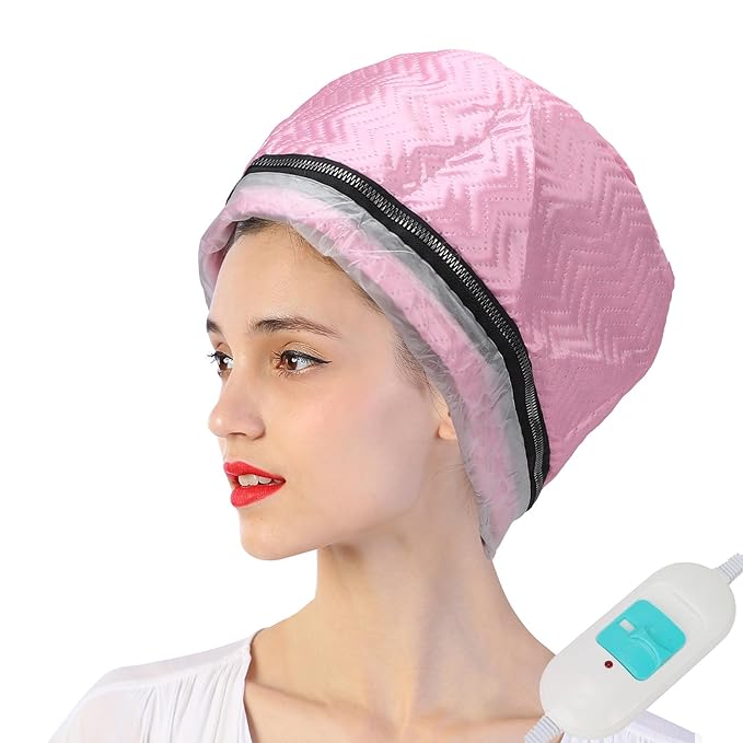 Hair Steamer Cap for Deep Conditioning, Adjustable Electric Heat Cap with 2 Heat Settings, Heated Hair Cap for Oil Treatment and Hair Spa, Portable Thermal Cap 110‑220V US Plug