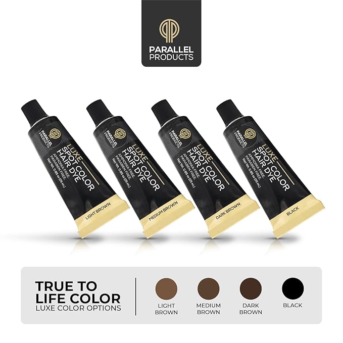 Parallel Products - Luxe Color (Medium Brown) - Cream Hair Dye - 25mL - Tint for Professional Spot Coloring - With Cream Developer, Mixing Dish and Application Brush - Covers Grey Hair - Root Touch Up