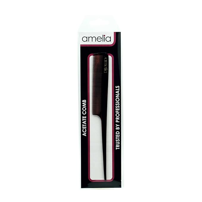 Amelia Beauty Cellulose Acetate 8in Rat Tail Comb, Handmade, Smooth Edges, Eco-Friendly Plant Based Material, Log Tail Sectioning, Course Teeth - Tortoise Shell Color