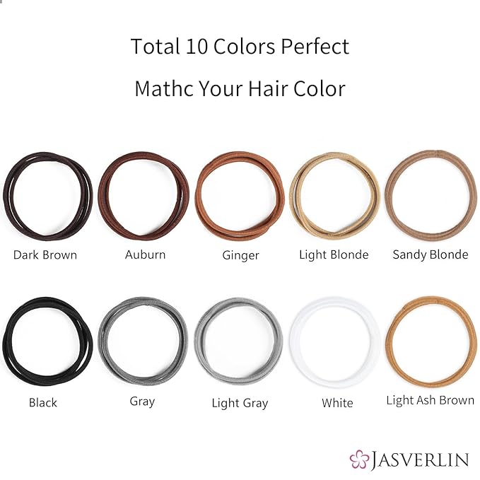 Hair Ties Brown Nylon Hair Rubber Bands for Women Girls Fine Medium Beauty Hair Elastics, Skinny Ponytail Holder Snag Free No Damage No Breakage 2mm 80 Pcs JASVERLIN (Light Ash Brown)