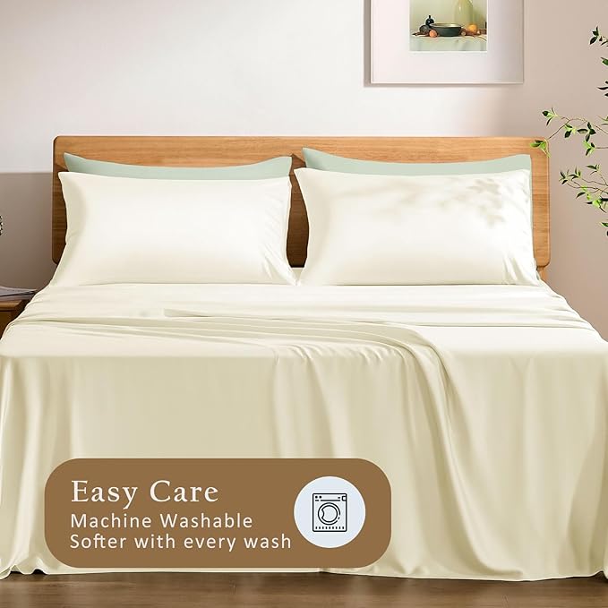 TOSMO Luxury Pillow Case Set of 2 - Cooling Viscose Derived from Bamboo, Oeko-TEX, Breathabl Silky Soft Pillow Cases with Envelope Closure (King / 20x36, Vanilla Yellow)