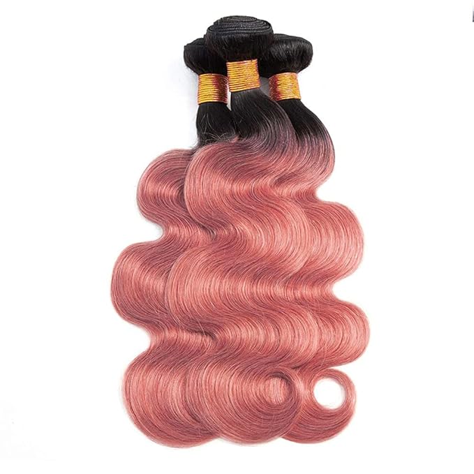 Ombre Bundles Human Hair 1Bpink Body Wave Bundle Brazilian Virgin Remy Hair 3 Bundles 26 28 30 Inch Double Weft 2 Tone Black and Pink Body Wave Bundle Hair Weave 300g