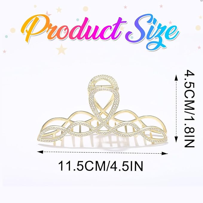 Rhinestone Hair Claw Clip, Large Metal Gold Claw Clip for Thick Hair, Sparkly Hair Accessories for Women (2 Pack)