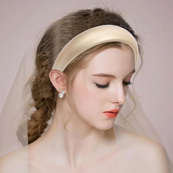 Gold Wide Headband for Women Soft Leather Padded Headband Fashion Dressy Head Band High Elastic Comfortable Hairband Hair Accessories for Womens Hair