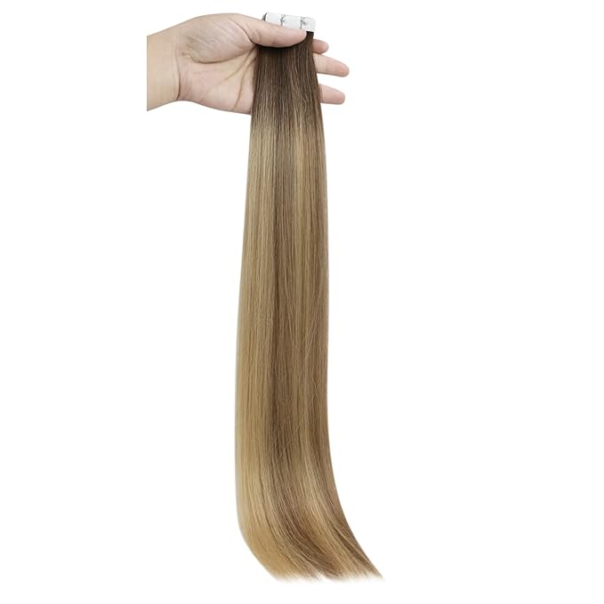 Full Shine Virgin Tape in Hair Extensions Injection Tape ins Extensions Color 3/8/22 Balayage Tape ins Human Hair 20Inch Seamless Invisible Hair Extensions 12.5Gram Straight Real Human Hair 5Pcs