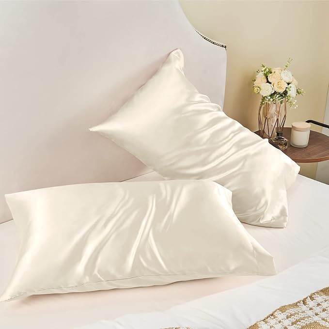 BEDELITE Satin Pillowcase for Hair and Skin, Super Soft and Cooling Similar to Silk Pillow Cases 2 Pack with Envelope Closure, Gift for Women Men(20"x40" King Size, Beige)