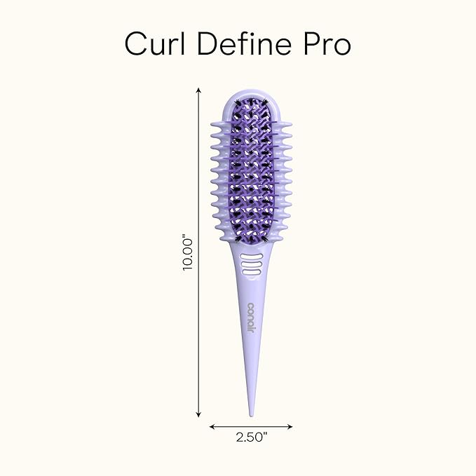 Conair Curl Define Pro Hair Brush for Curly Hair, For Shorter Hair with Loose Curls, Dual Vents with Continuous Grooves, Mixed Bristles for Frizz-Free Detangling, Smoothing, and Curl Definition