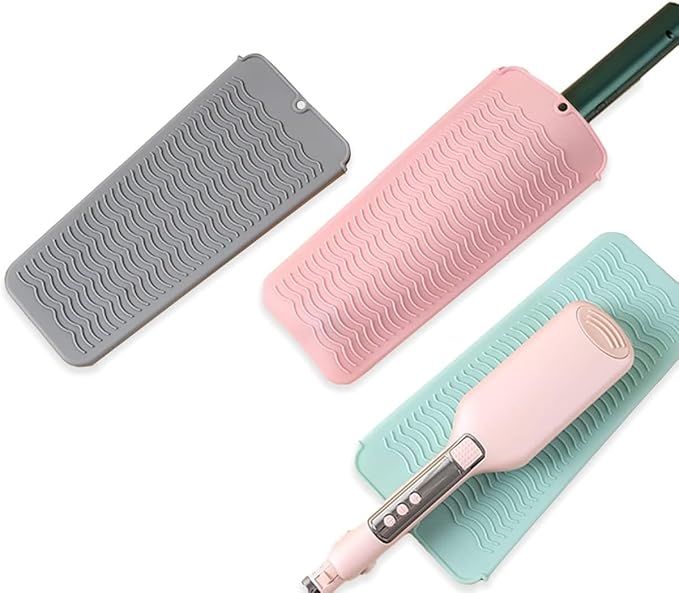 2 Pcs Professional Silicone Heat Resistant Mat Pouch for Curling Iron, Flat Iron and Other Hot Tools, Portable Travel Mat and Cover for Hair Styling Tools with Hanging Hole (2PCS Grey)
