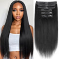 Yaki Straight Clip in Hair Extensions Real Human Hair 8Pcs Remy Human hair Clip ins for Women, Natural Soft Human Hair 120g 30inch #1B Natural Black