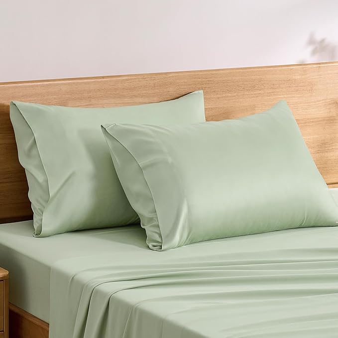TOSMO Luxury Pillow Case Set of 2 - Cooling Viscose Derived from Bamboo, Oeko-TEX, Breathabl Silky Soft Pillow Cases with Envelope Closure (King / 20x36, Light Green)