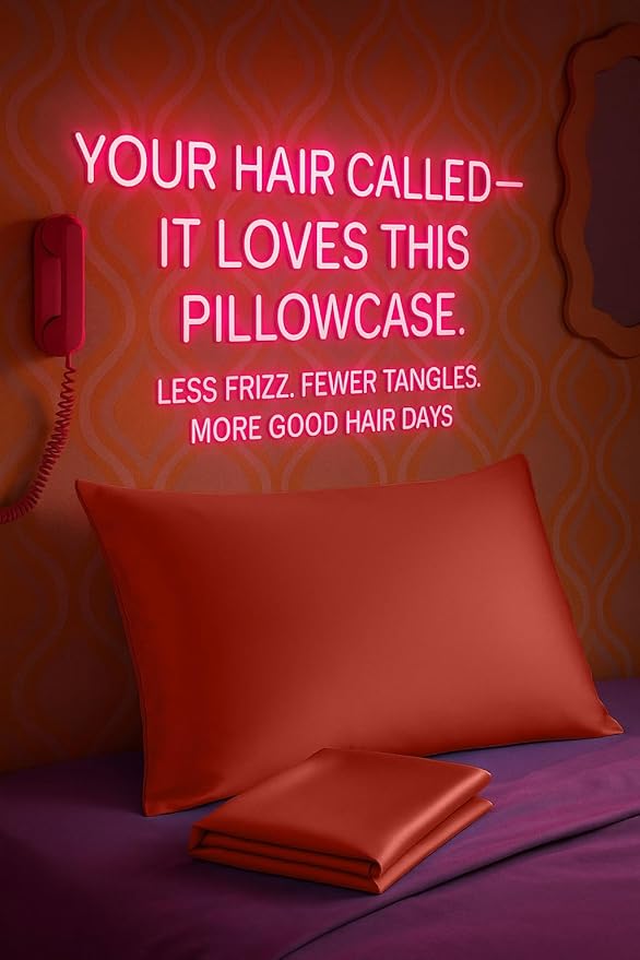 BLISSFORD Satin Pillowcase with Zipper, for Hair and Skin Care, Feels Soft and Cool Like a Silk Pillowcase, Satin Pillow Cases 2 Pack, Slik Pillow Cover, Rust - Standard Size, Set of 2