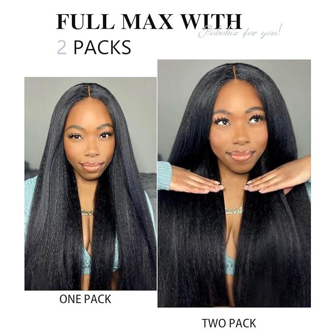 Kinky Straight Clip in Hair Extensions Real Human Hair 2 Pack 240g Seamless Clip in Hair Extensions for Women Full Max with 16Pcs PU Skin Weft 22inch Natural Black