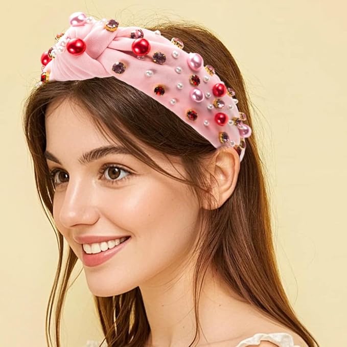 Pearl Headbands for Women,Non-slip Hair Accessories Wide Hair Band with Pearl Accessories Rhinestone for Valentine's Day Gift,Birthday,Party