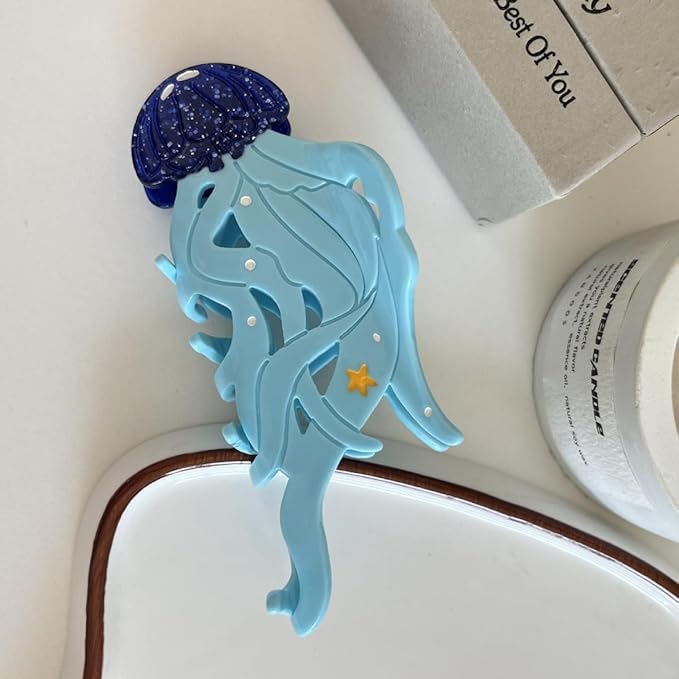 Cute Blue Jellyfish Hair Clip,Funny Acetate Claw Clips for Women