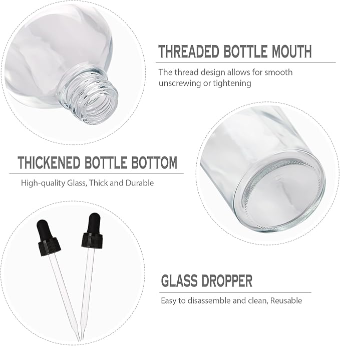 3.4 oz Glass Dropper Bottles,4 Pack 100ml Empty Reusable Leak Proof Thick Tincture Bottles for Essential Oils,Hair Oil,Liquids,Laboratory,Pharmacist Bottle,Massage,Perfumery Aromatherapy