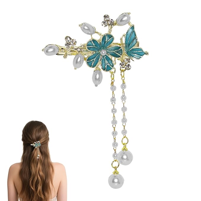 Camellia Flower Hair Clips for Women Vintage Pearl Tassel Barrettes Wedding Birthday Mother's Day Hair Decoration