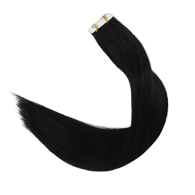 Full Shine Injection Tape in Hair Extensions Human Hair Color Black Machine Virgin Human Hair Extensions Tape ins 20Inch Seamless Skin Weft Tape in Extensions 25Gram 10Pcs for Wedding