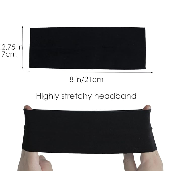 6 Pcs Black Headbands for Women Hair Cotton Headband Non-slip Stretchy Elastic Head Wrap Holder Hair Accessories