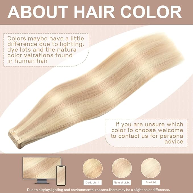 Tape in Hair Extensions Human Hair 16 Inch 20pcs Invisible Tape ins Hair Extensions Real Human Hair Brownish Brown to Brownish Yellow Remy Seamless Injected Tape Extensions