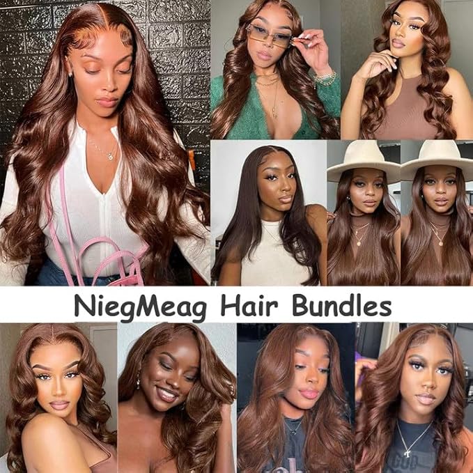 Brown Body Wave Bundles Human Hair Color 4 Bundle 24 24 24 Inch Niegmeag Brazilian Virgin Soft and Silky Remy Hair Extensions Chocolate Brown Bundle