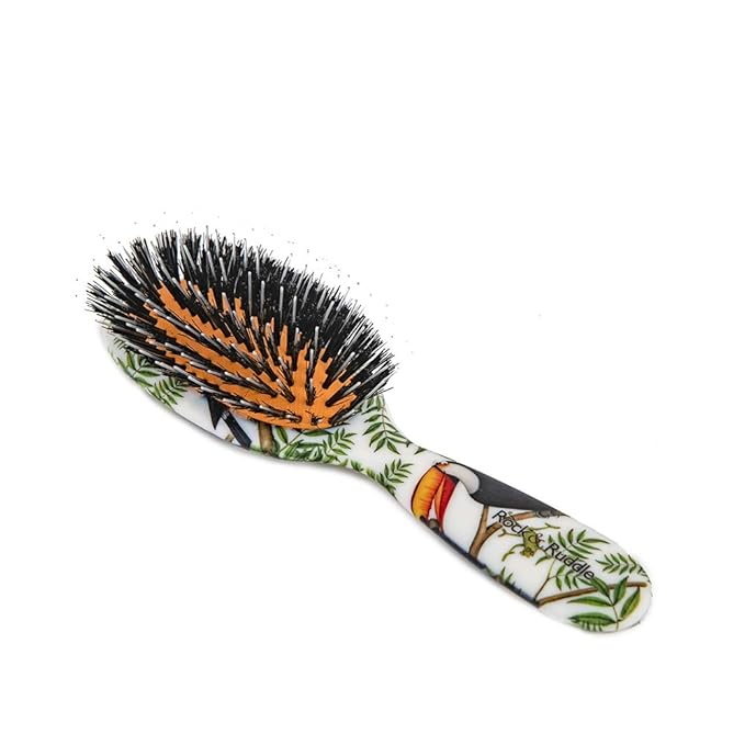 Rock & Ruddle Natural Mixed Boar Bristle Hair Brush for Women and Kids (Small/Travel Size, 17.5cm) - Perfect for Wet or Dry Hair, Detangling Smoothing Blowdrying - Made in UK - Toucans