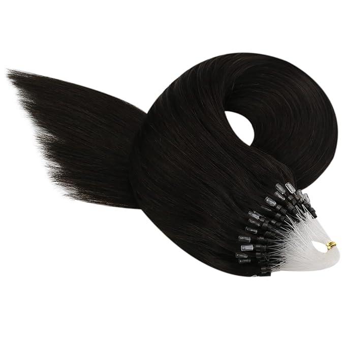 YoungSee Micro Bead Hair Extensions Real Human Hair Dark Brown Microlink Hair Extensions Human Hair Brown Beaded Hair Extension Long Hair Micro Hair Extension 24In for Date Nights 50s 50g