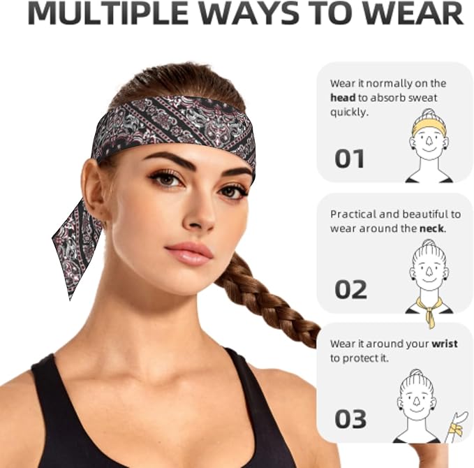Sports Tie Headband Bandana Running Athletic Sweat Band Elastic Adjustable Sport Head Tie for Men Women Head Ties Ninja Tie Headbands Tennis Sweatbands Soccer Basketball Teams Running Head Band