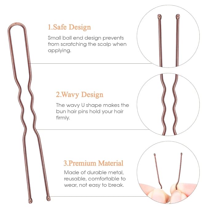 Hair Pins for Women, IKOCO 80pcs 2.75inch U Shaped Hair Pins with Storage Box, Brown