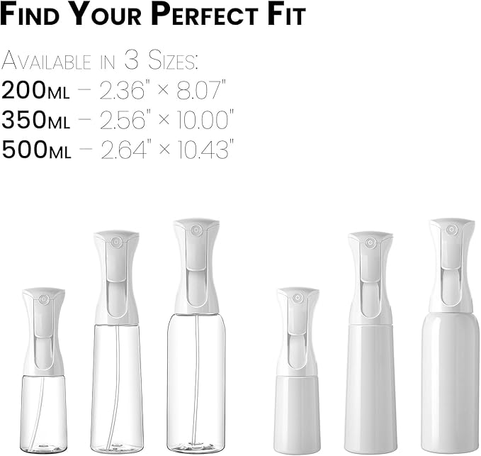 Mistifi Continuous Ultra Fine Mist Spray Bottle – Refillable Water Mister for Hair, Hairstyling, Barber, Salon, Plants, Cleaning, Skincare – (350ml 2Pcs, Transparent bottle)