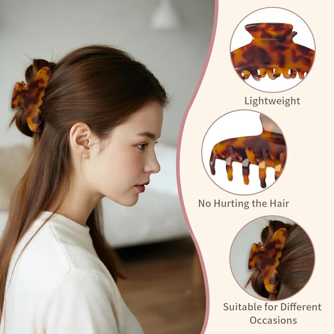 French Hair Claw Clips for Women Grils,4 Inch Strong Hold No Slip Grip Accessories Acetate Material,Not Easily Damaged,Thick or Thin Hair (Amber)